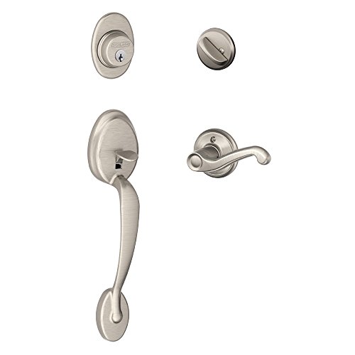 Image of Plymouth Single Cylinder Handleset and Left Hand Flair Lever, Satin Nickel (F60 PLY 619 FLA LH)