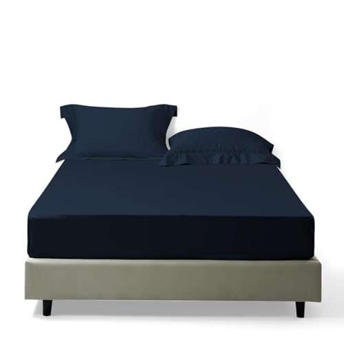 180x200cm Fitted Sheet Bedding with 40cm Depth, Polyester Fitted Bed Sheets Extra Soft, Lightweight & Wrinkle Resistant, Super King Size Bed Sheet Breathable & Comfortable (Navy Blue)
