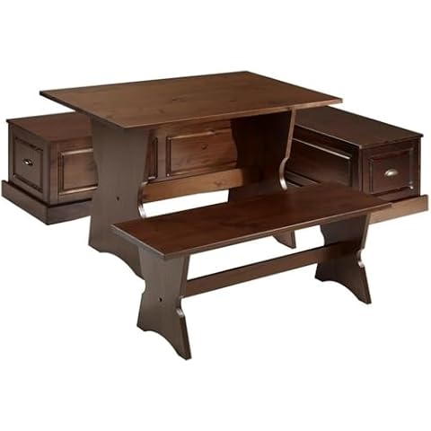 Riverbay Patio Conversation Kitchen Backless Breakfast Corner Nook Table Booth Bench Dining Set with Hidden Storage in Walnut Brown Cover