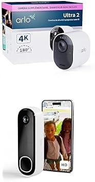 Arlo Ultra 2 4K Ultra HD Outdoor Smart Home Security Camera CCTV System and FREE HD Wireless Video Doorbell 3 Camera House Security Kit, 12 x Zoom, Siren, White, With Free Trial of Arlo Secure Plan