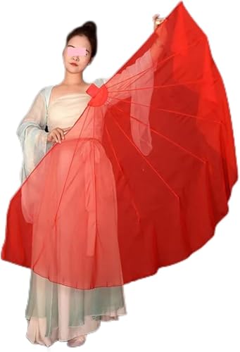 YiAngjGBq Belly Dance Fan,2Pcs Light Weight Flowy Fishbone Fan Opening Stage Props Chiffon Chinese Folk Dance Performance Gradient Colour Dance Yangko Fan(Red,2pcs 85cm(33.4 Inch))