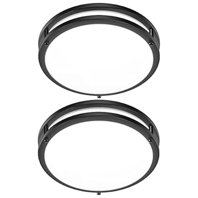 12 Inch Flush Mount Ceiling Lights, 36W 3200LM Black Dimmable Light Fixtures Ceiling Mount, 3000K-5000K Selectable Modern Kitchen Light Fixtures for Stairwell, Balcony, Corridor, Laundry (2-Pack)