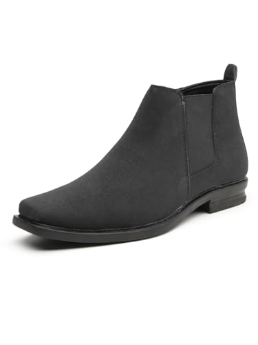 Image of Men's Stylish Vegan Leather Chelsea Boots with Side Zipper & Elastic Panel, Square Toe Ankle Boot (Tan /Black /Brown)
