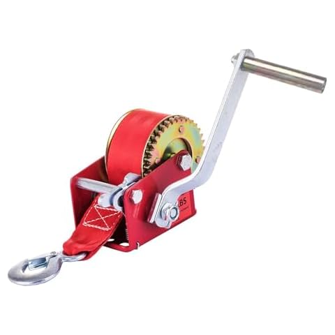 Hand Winch 600 lbs Capacity Portable Metal Towing Hand Crank with Brake 20 feet Nylon Straps and Handle Hook 2 Gear Adjustable for Boat Trailer Truck ATV Lift Cover