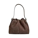 Women Suede Purse Tote Handbag Drawstring Bucket Cloud Bag Crossbody Shoulder Bag (Coffee Brown)