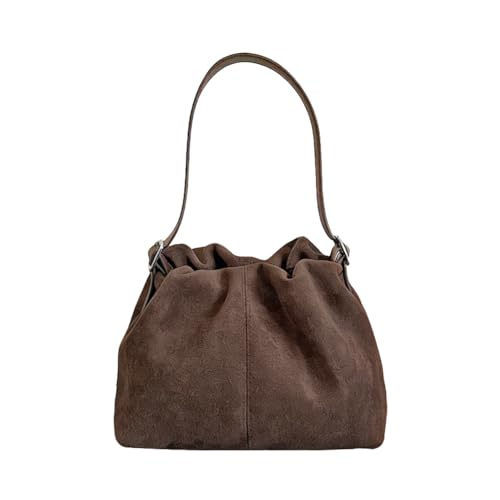 Women Suede Purse Tote Handbag Drawstring Bucket Cloud Bag Crossbody