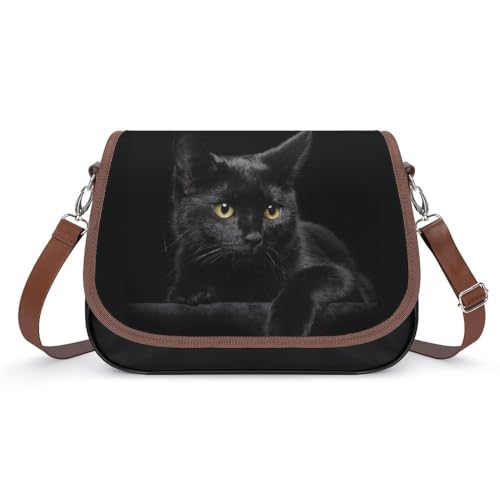 Cmagnifico Sac à bandoulière, sac à bandoulière en cuir avec motif chat noir, sac à main pour femme, voyage, travail, usage quotidien, Style :, Taille...