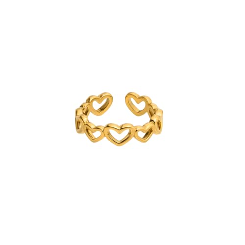 Purelei® Anillo de corazón para mujer – Anillo de corazón ajustable de acero inoxidable resistente al agua (talla 52 – 58) – Anillo abierto para mujer en oro/plata – Símbolo del amor – Joyería