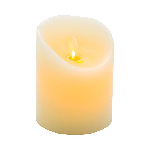 Image of Restaurantware Fire Tek Ivory Plastic Flameless Pillar Candle - Real Wax, Programmable - 3 1 /4 inch x 3 1 /4 inch x 4 inch - 1 count box