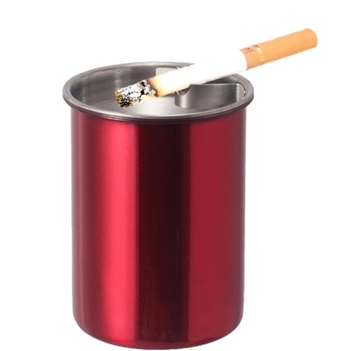 Image of Car Ashtray with Lid, Portable Smell Proof Ashtray for Car, Detachable Smokeless for Car Cup Holder, Stainless Steel Windproof Extinguished Butt Bucket Ash Tray for Outdoor Travel Home Office (Red)