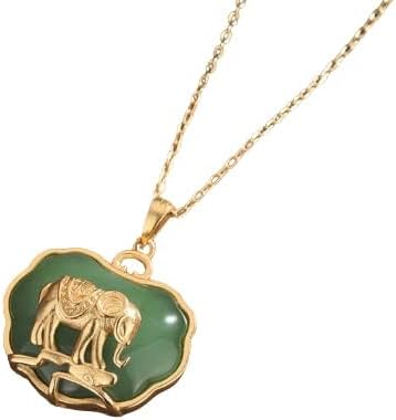 18" Jade Elephant Pendant Necklace Charm 18K Gold Plated Chain Retro Dainty Gemstone Gift For Women, Family, Anniversary, Her, Weddings, Birthdays, Wife, Mother, Mom (Gold) - Image 2