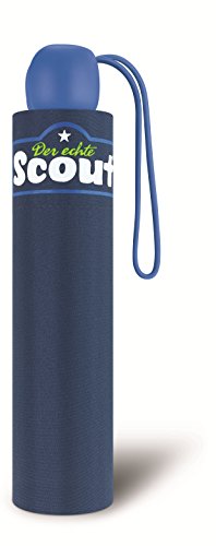 Scout Kinder Regenschirm Taschenschirm Schultaschenschirm mit Reflektorstreifen extra leicht (Blau)