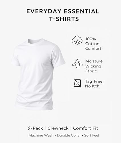 Image of Fruit of the Loom Men's Crew Tee Undershirts, Moisture Wicking & Tag Free - White - 3 Pack Large