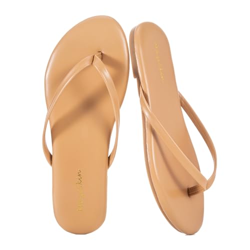 Image of mazeskin Women's Memory Foam Comfortable Flat Thong Sandals Dressy Summer Beach Leather Slide Flip Flops