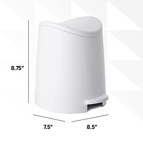 Image of Superio Mini Bathroom Trash Can with Lid and Foot Pedal (3 Liter /0.75 Gal) White Modern Plastic Step On Garbage Can, Small Waste Bin for Bathroom, Bedroom, Office, Desktop, Counter