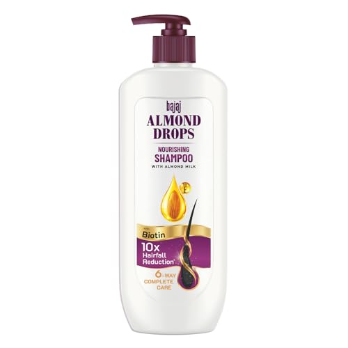 Bajaj Almond Drops Nourishing Shampoo with Almond Milk, Vitamin E & Biotin | For Soft, Shiny Hair | 10X Hairfall Reduction | Paraben Free- 340ML