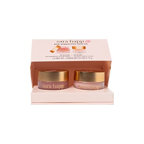 sara happ Pink Peppermint Twist Kit: Peppermint Lip Scrub + Lip Slip Balm, Exfoliate, Hydrate, Soften, and Heal Dry Winter Lips