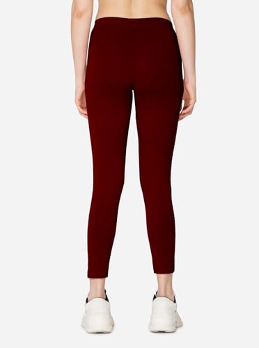 Image of VSTAR PL02 Women Ankle Length Stretchable Slim Fit Leggings with Secured Side Pocket | Moisture-Wicking | Soft Waistband & Cotton-Elastane Fabric | L | Wine red