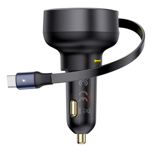 Image of Baseus Enjoyment Pro Car Charger, 60W, Type-C Port with Retractable Cable, Black