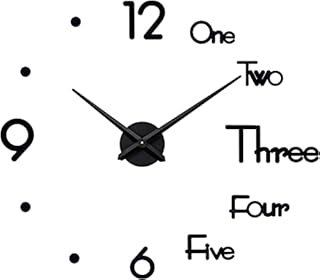 SEJU Large Modern 3D Stick on Wall clock, Silent non Ticking DIY Frameless Funky Wall Sticker Clock for Living Room Kitchen Bedroom Office Home Decor Gift (Black)