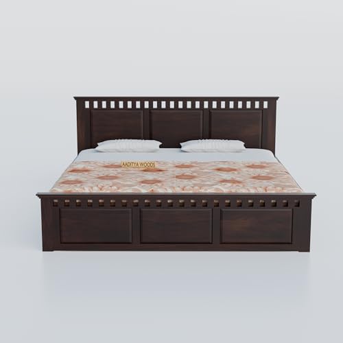 Image of AADITYA WOODS Solid Sheesham Wood Queen Bed Cot Without Storage | Wooden Bed for Bedroom | Multipurpose Use Cot Palang Diwan (Walnut q1, Queen) (82x62x41 inch)