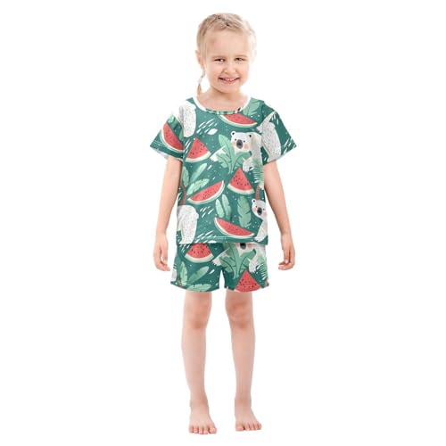 ALAZA Polar Bear Watermelon Pajamas Short Sleeve 2 Piece Sleepwear Top and Bottom Pajama Set Unisex3