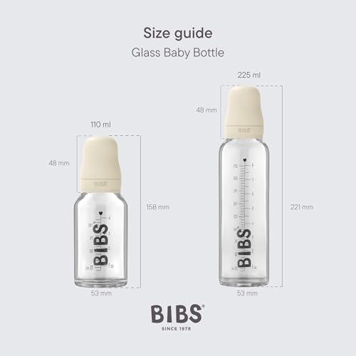 BIBS Baby Glass Bottle Complete Set 110 ml | BPA Free Natural Rubber | Made in Denmark | Blush