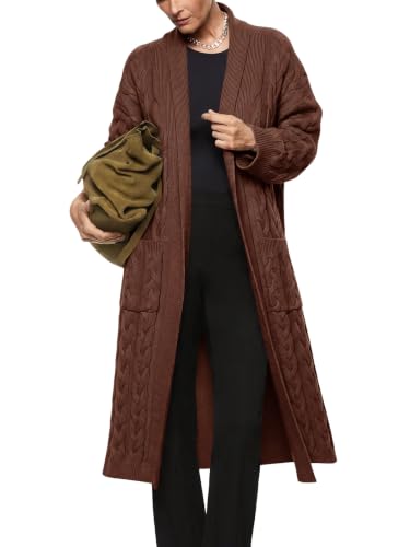 Image of Womens Long Sleeve Cardigan Sweaters Oversized Open Front Maxi Coat | Trendy Casual,Lapel,Knitted Coatigan,Soft Warm,Overcoat Pocket,2026 Fall Winter,Work Office,Going Out