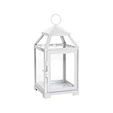 Hosley 12 Inch High Clear Glass and Iron White Classic Style Lantern Ideal Gift for Weddings Bridals Special Occasions Parties Aromatherapy and Spa Settings