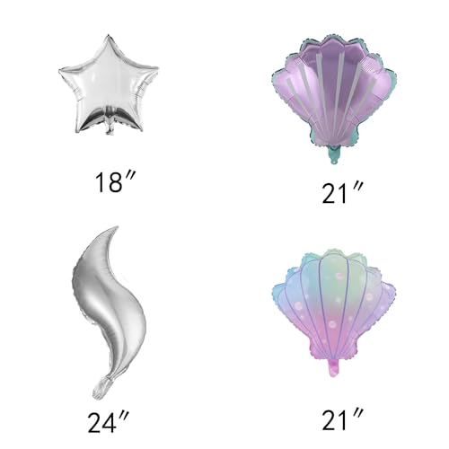 Image of Mermaid Tail Balloons and Seashell Star Balloons for Baby Shower Mermaid Sea Themed Birthday Party Decorations Supplies