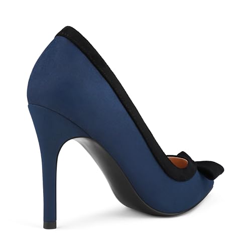 Zzheels Women's Bow High Heels Closed Pointy Toe Pumps 3.5'' Stiletto Heels Slip on Dress Shoes4