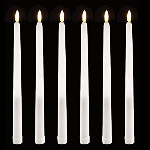 Excefore LED Taper Candles with Remote 6 Pcs 28cm Long LED Flameless Flickering Window Candles Battery Operated White Candle Sticks for for Home Restaurant Wedding Display Stand Ornaments Decor