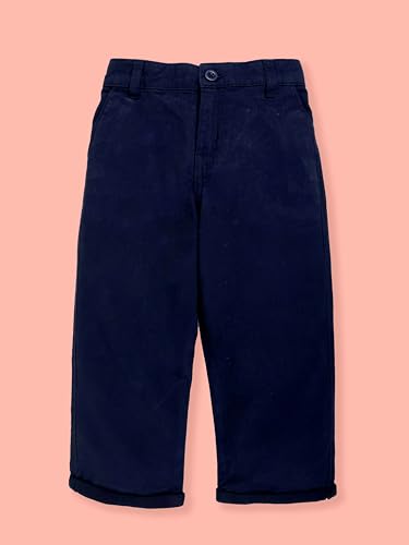 Image of KiddoPanti Boys 100% Cotton Twill Chinos Pant | Comfortable Regular Fit | 2 Side Pocket, 2 Back Pocket | Ankle Length | Back Elasticated Waistband with Button Zip Open Fly