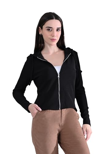 Image of Cotton Full Sleeve Hoddie Women Solid Black Hoodie Jacket