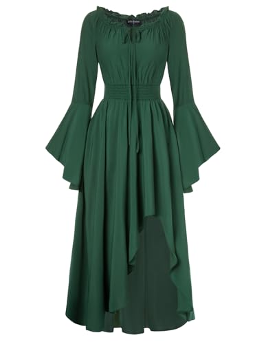 Damen Renaissance Corsagenkleid Schulterfrei Glockenärmel Cottagecore Flowy Swing Ballkleid Olivgrün M
