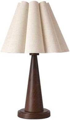 Modern Table Lamp with Petal Linen Lampshade, Dark Faux Wood Meta...