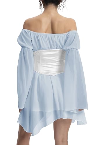 Image of Womens Corset Dress Off Shoulder Bell Sleeve Casual Party Pirate Fairy Dress Set