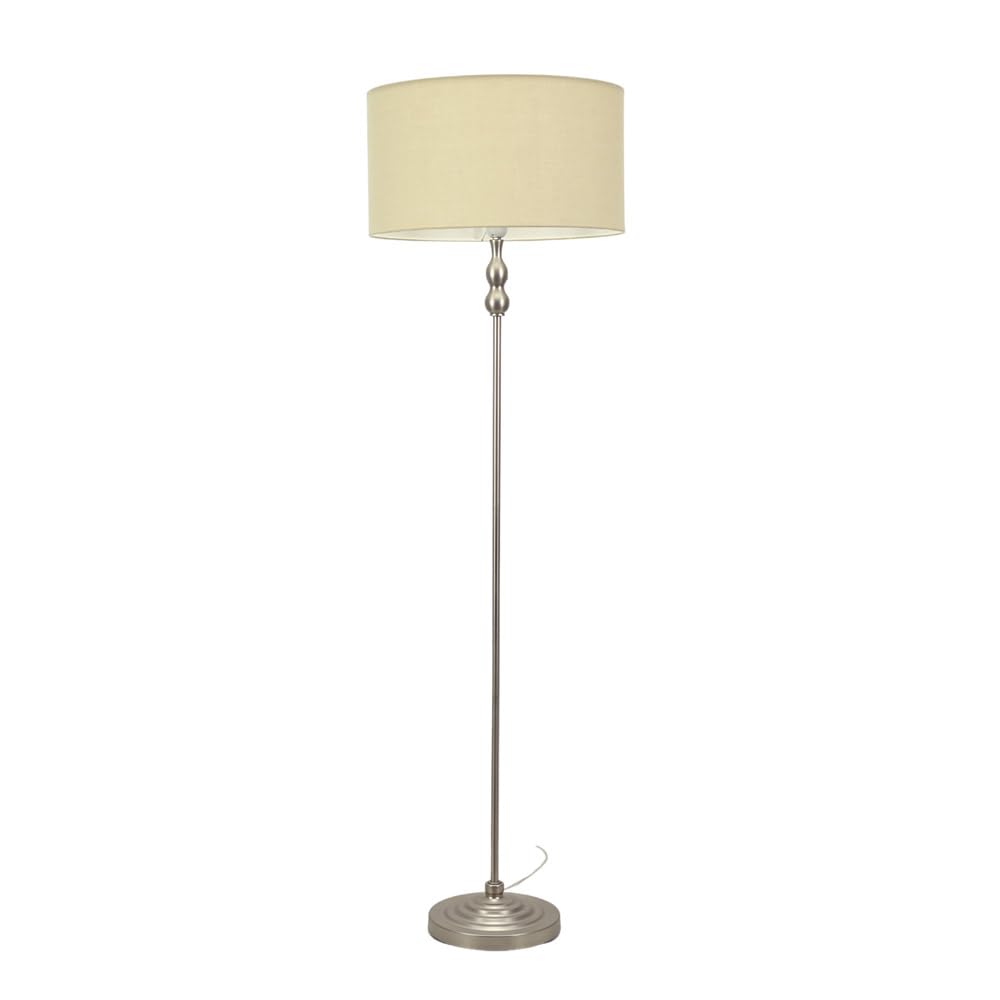 ValueLights Maggie Natural Shade Brushed Chrome Candlestick LED Floor Lamp - Silver