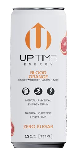 UPTIME – Blood Orange - Zero Sugar (12 Pack), Premium Energy Drink, 12oz Bottles, Natural Caffeine, Sparkling, Natural Flavors, 5 Calories