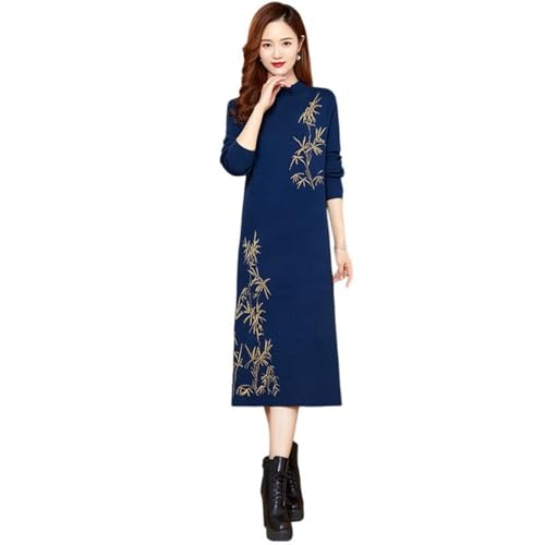 Robe pull en laine tricotée de qualité supérieure avec broderie fine d'hiver