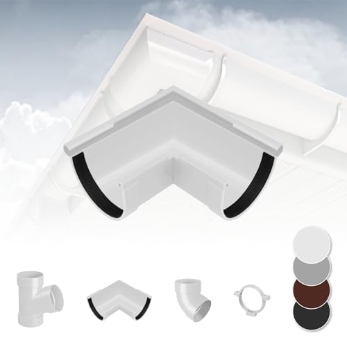 RAINWAY S Regenrinnen System (Rinnenwinkel Außen 90° weiß) - PVC-U Kunststoff in 4 Farben, für Dachflächen < 100m² empfohlen, Eckstück 90 Grad Bogen