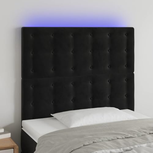 Brokky Cabecero con Luces LED cabeceros de Cama cabeceiras de Cama Terciopelo Negro 80x5x118/128 cm