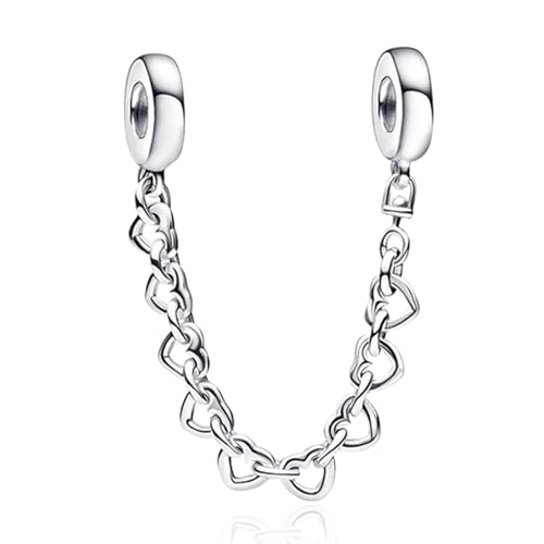 Doyafer Stopper Charms Threaded Heart-Shaped Safety Chain 925 Sterling Silver For Bracelets Women Beads Gift for Friends