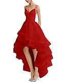 HUINI Ballkleid Damen Elegant Abendkleider Hochzeitskleid Glitzer Prinzessin Abiballkleider Tüll Brautkleid Standesamtliche Rot 38