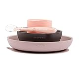 Juego de vajilla para bebés y niños pequeños con Plato, Bol, Taza y Cuchara de silicona flexible, Ideal para la alimentación o para comer de forma independiente.