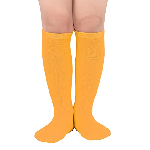 Durio Kids Soccer Socks Soft Cotton Toddler Soccer Socks for Boys and Girls Knee High Socks Youth Sports Baseball Socks Long Tube Socks 01 Pure Orange One Size