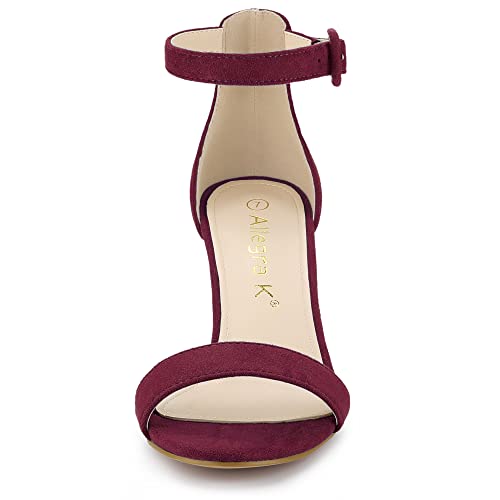 Allegra K Allegra K Women's Ankle Strap Clear Heel Chunky Heels Burgundy Sandals 6 M US