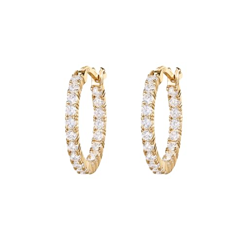 PAVOI 14K Gold Plated 925 Sterling Silver Post Cubic Zirconia Hoop Earrings for Women | Elegant Inside Out CZ Stone Hoop Earrings3