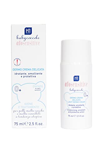 Babycoccole DERMO CREMA DELICATA EMOLLIENTE PROTETTIVA. Per Pelle sensibile, secca, a tendenza Atopica. Ingredienti Naturali di Origine Vegetale, Dermatologicamente Testato. 75ml