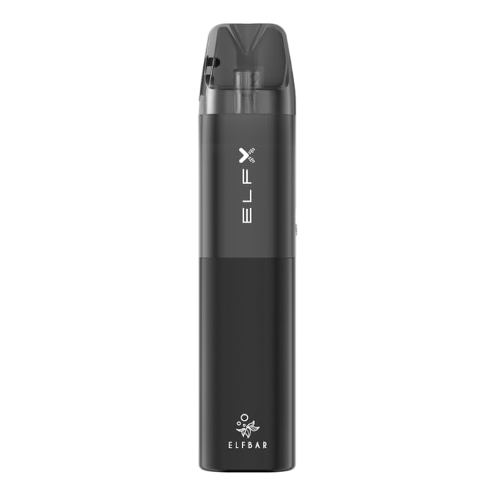 Elf Bar ELFX Pod Kit, 1000mAh Battery, LED Indicator, Top Fill Design, 30W Maximum Output, Dual Mesh Pod, 2ml Cartridge Capacity, No Nicotine (Black)